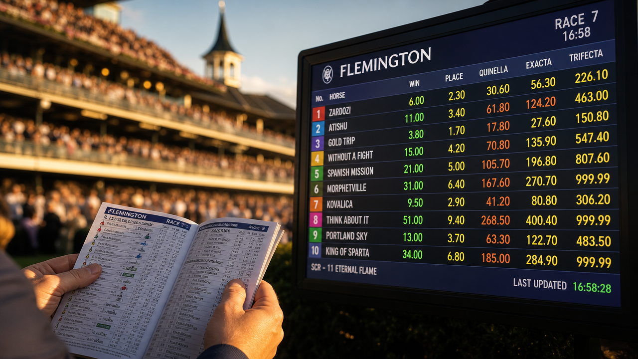 Punter studying the live odds board at Flemington Racecourse