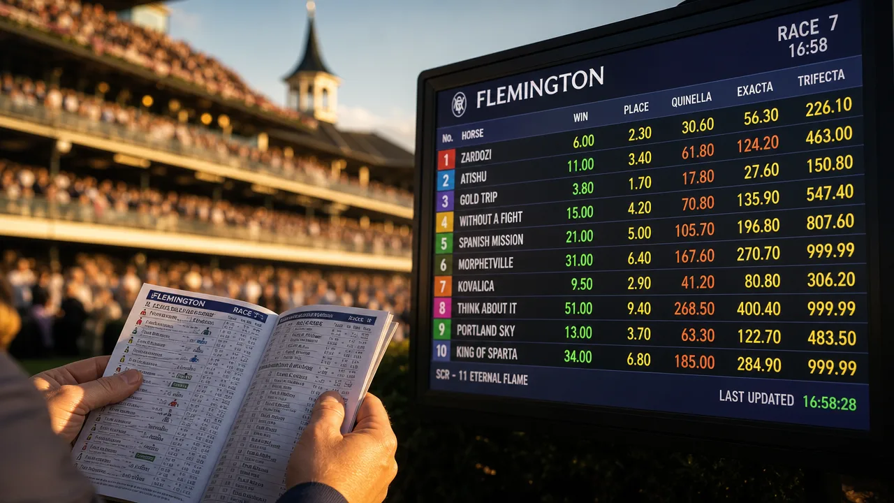 Punter studying the live odds board at Flemington Racecourse
